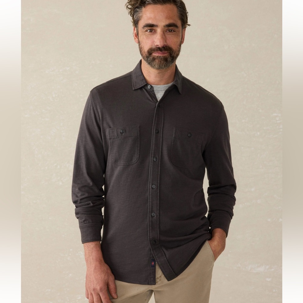 Faherty NWOT Sunwashed Knit Button-Up Organic Cotton Washed Black Shirt Size XL